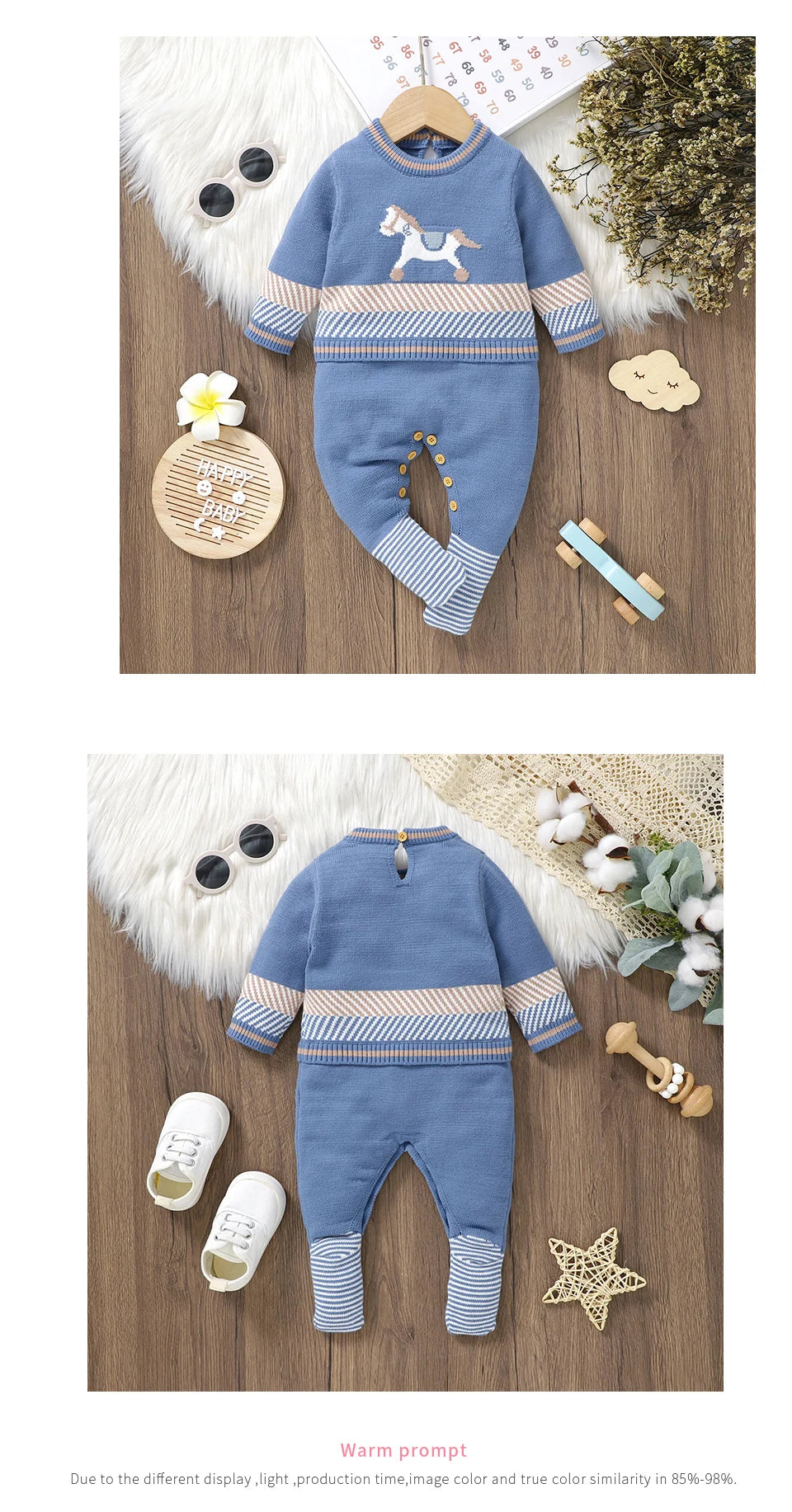 Baby Blue Knitted Romper – Long Sleeve One-Piece (0–24M)