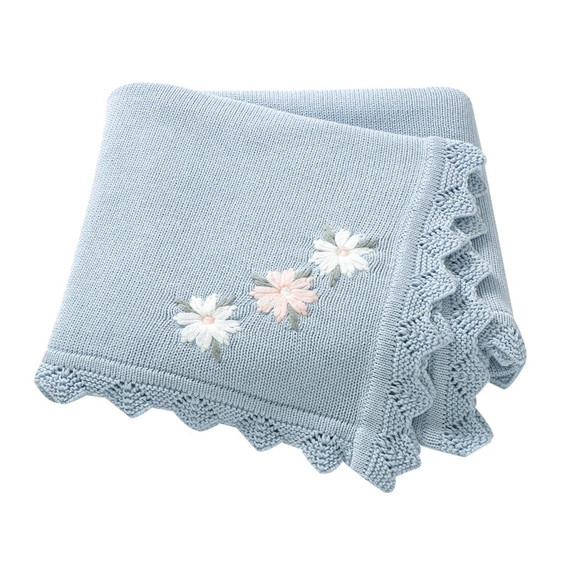Floral Embroidered Baby Cotton Blanket – Knitted Newborn Cover
