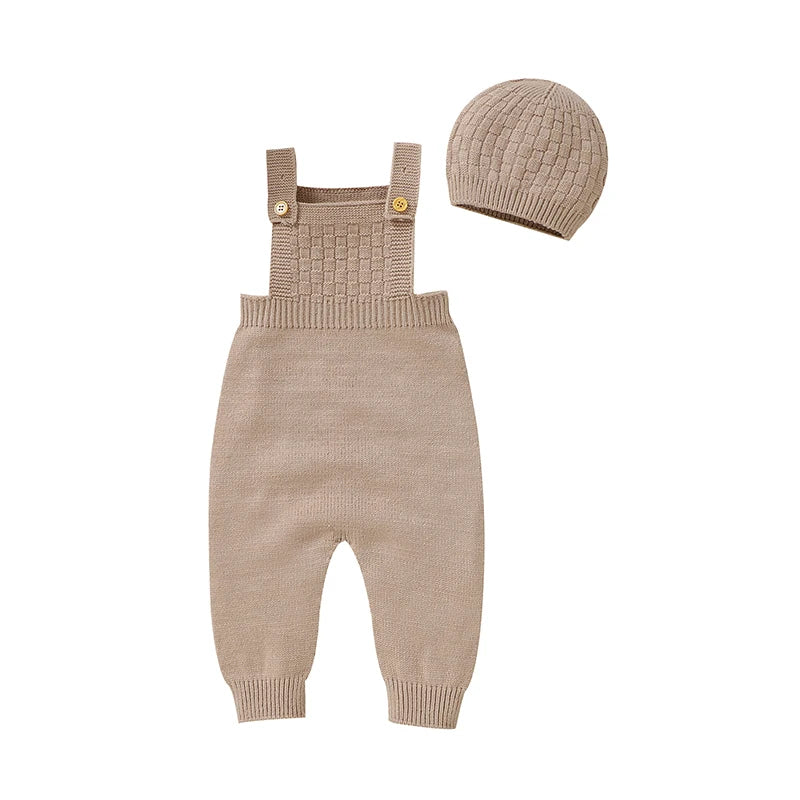 Baby Romper & Hat Set (0–18M) – Solid Color Knitted Outfit - Lumuana