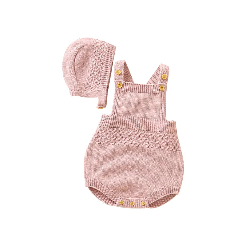 Baby Bodysuit Set (2pcs) – Sleeveless Solid Color Romper + Hat
