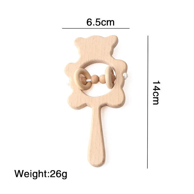 Baby Wooden Rattle Set – Musical Animal Teething Toys, Montessori Gift