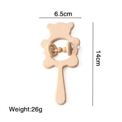 Baby Wooden Rattle Set – Musical Animal Teething Toys, Montessori Gift