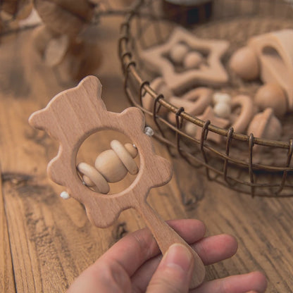 Baby Wooden Rattle Set – Musical Animal Teething Toys, Montessori Gift
