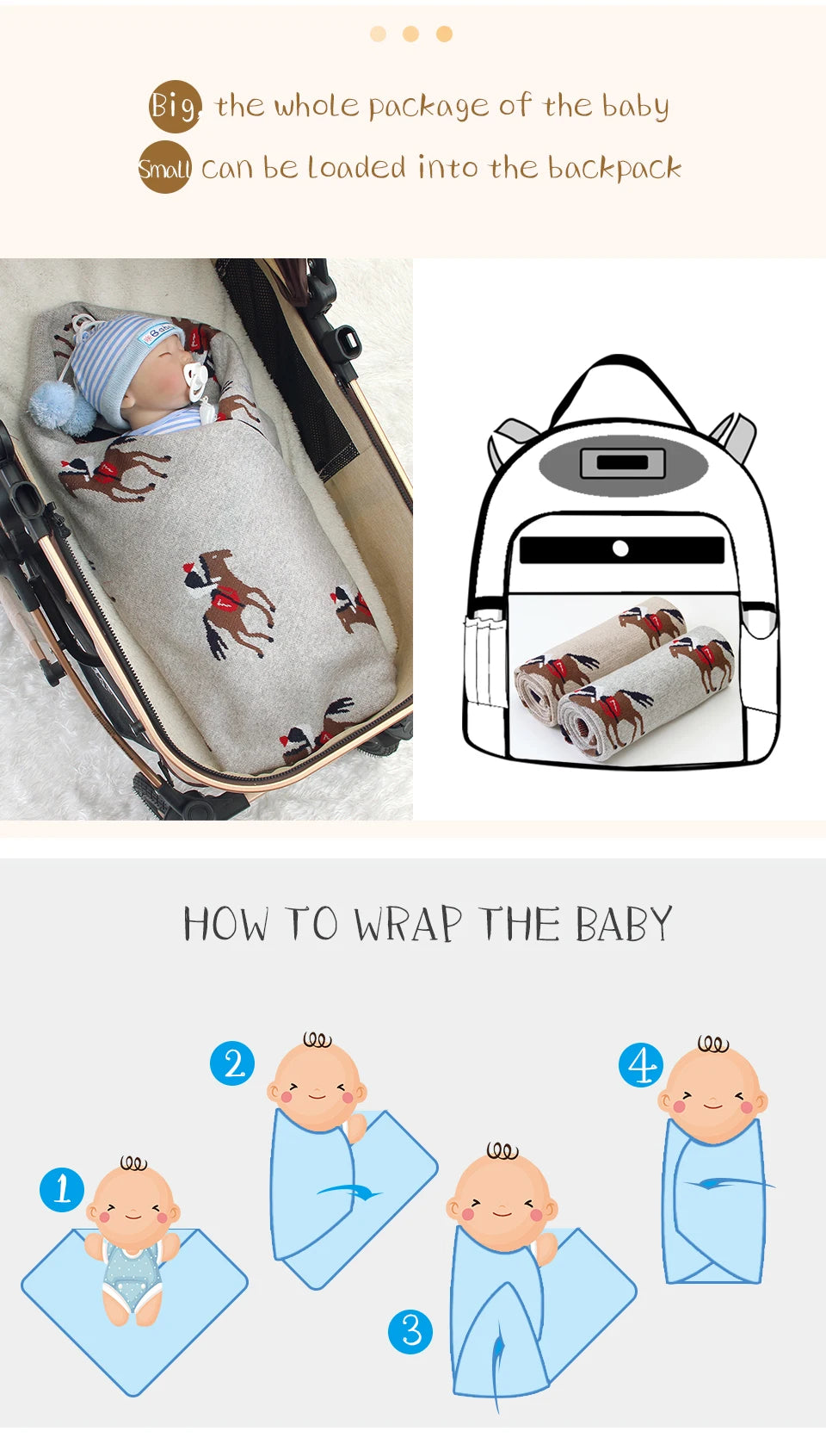 Soft Knitted Baby Blanket 100x80cm – Cute Cartoon Newborn Swaddle, Toddler Bedding & Stroller Wrap
