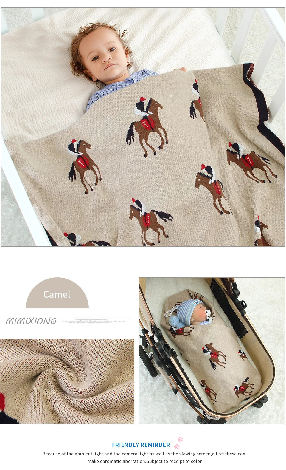 Soft Knitted Baby Blanket 100x80cm – Cute Cartoon Newborn Swaddle, Toddler Bedding & Stroller Wrap