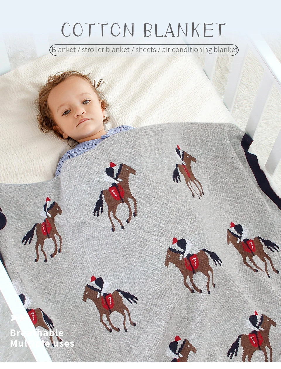 Soft Knitted Baby Blanket 100x80cm – Cute Cartoon Newborn Swaddle, Toddler Bedding & Stroller Wrap