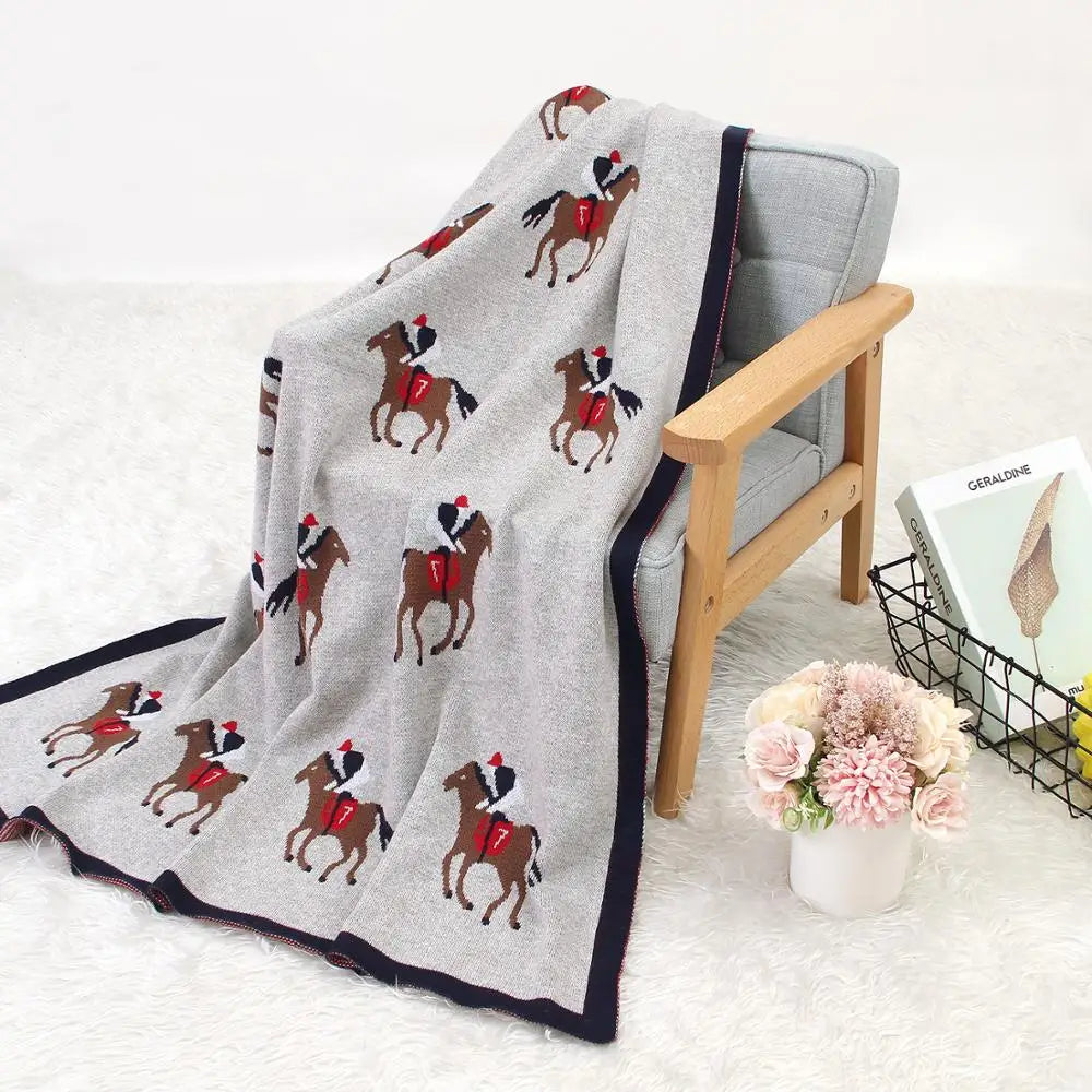 Soft Knitted Baby Blanket 100x80cm – Cute Cartoon Newborn Swaddle, Toddler Bedding & Stroller Wrap