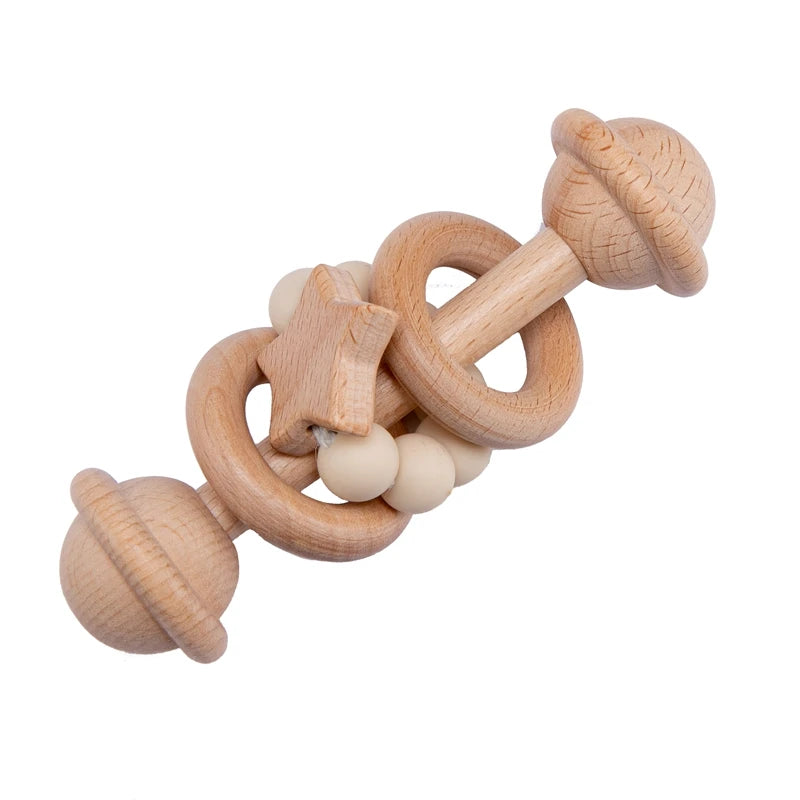 Baby Wooden Rattle Set – Musical Animal Teething Toys, Montessori Gift