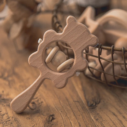 Baby Wooden Rattle Set – Musical Animal Teething Toys, Montessori Gift