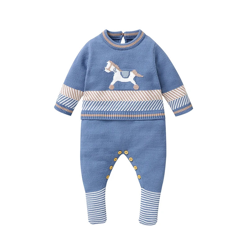 Baby Blue Knitted Romper – Long Sleeve One-Piece (0–24M)