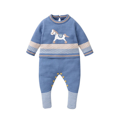 Baby Blue Knitted Romper – Long Sleeve One-Piece (0–24M)