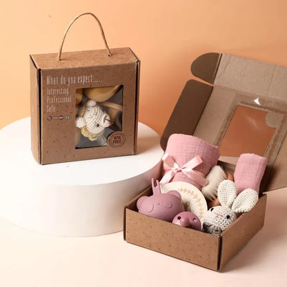 7PCS Baby Gift Set – Cotton Blanket, Towel, Bibs & Toys