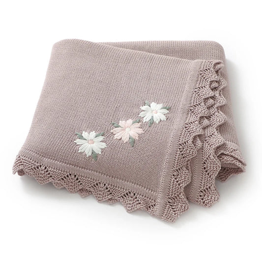 Floral Embroidered Baby Cotton Blanket – Knitted Newborn Cover