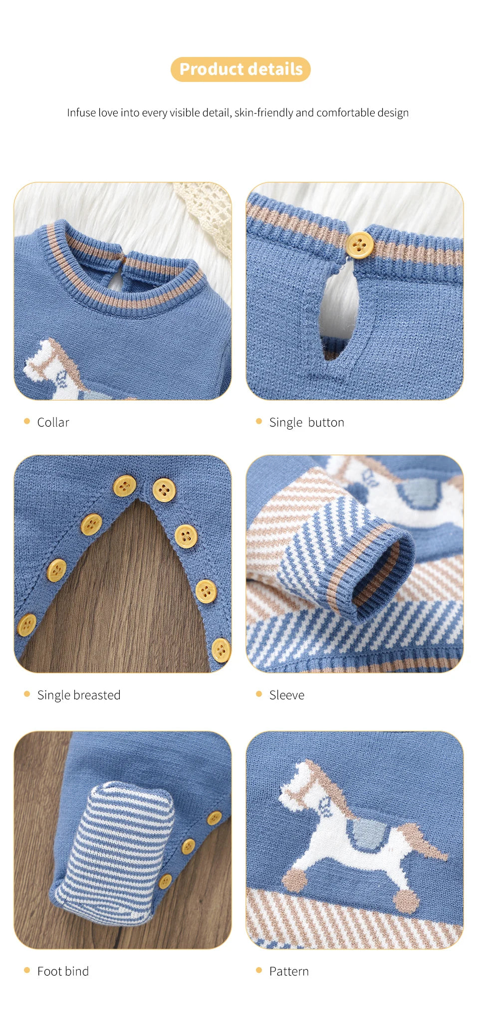 Baby Blue Knitted Romper – Long Sleeve One-Piece (0–24M)