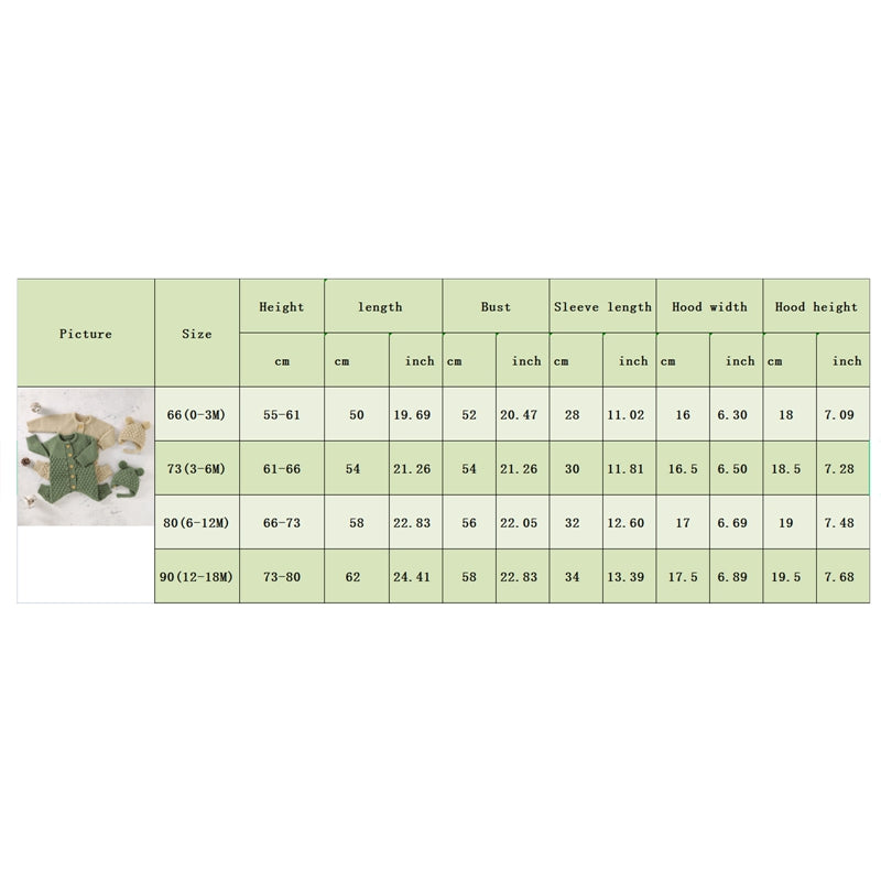 VISgogo Baby 2PCS Winter Jumpsuit Outfits Infant Boys Girls Clothes Long Sleeve Solid Color Knitted Romper + Bear Hat Set