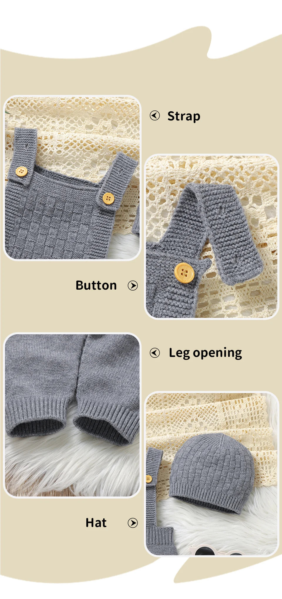Baby Romper & Hat Set (0–18M) – Solid Color Knitted Outfit - Lumuana