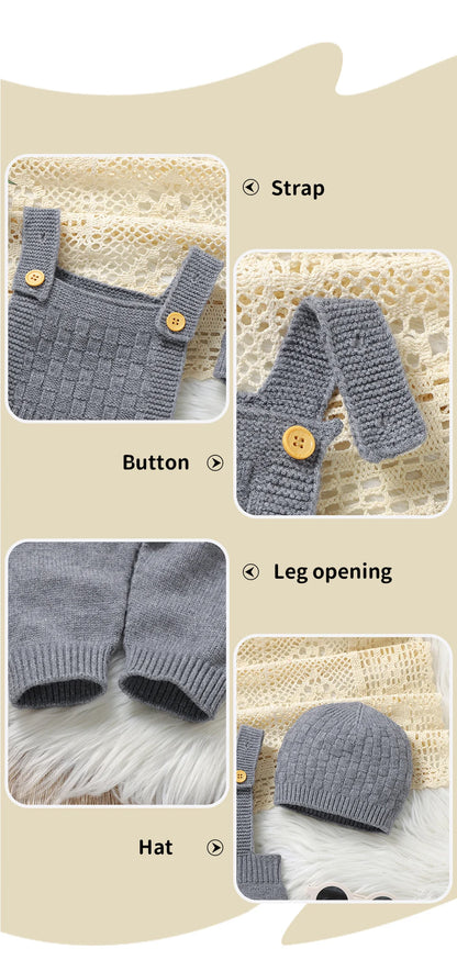Baby Romper & Hat Set (0–18M) – Solid Color Knitted Outfit - Lumuana