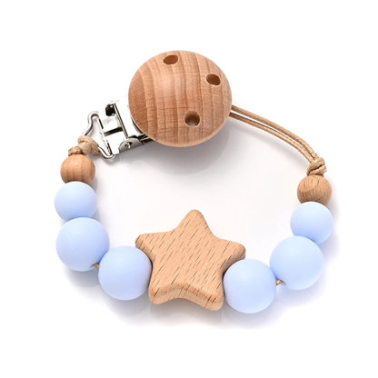 Baby Teething Pacifier Clip with Wooden Beads