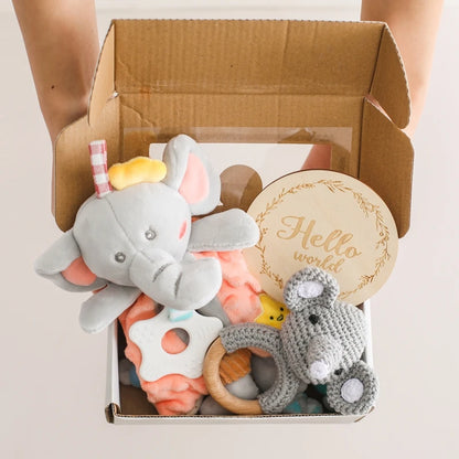 Baby Rattle & Teether Set – Soft Cotton Animal Toy with Crochet Sensory Doll