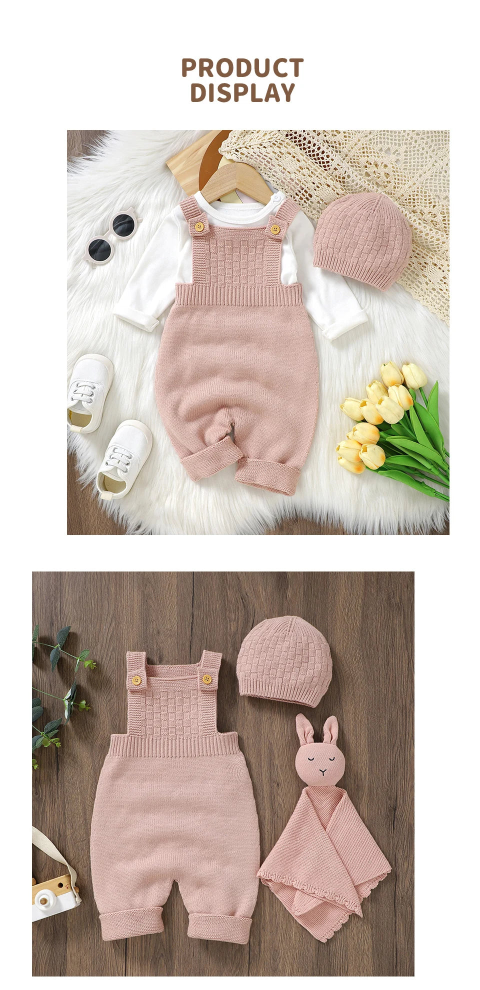 Baby Romper & Hat Set (0–18M) – Solid Color Knitted Outfit - Lumuana