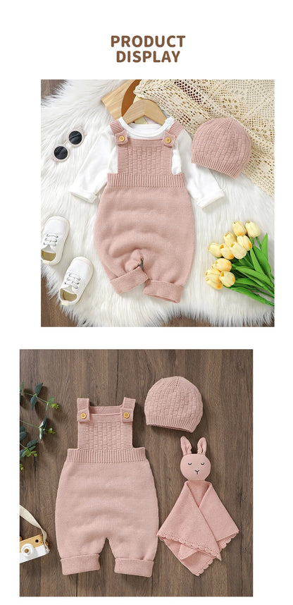 Baby Romper & Hat Set (0–18M) – Solid Color Knitted Outfit - Lumuana