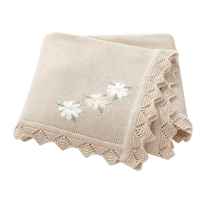 Floral Embroidered Baby Cotton Blanket – Knitted Newborn Cover
