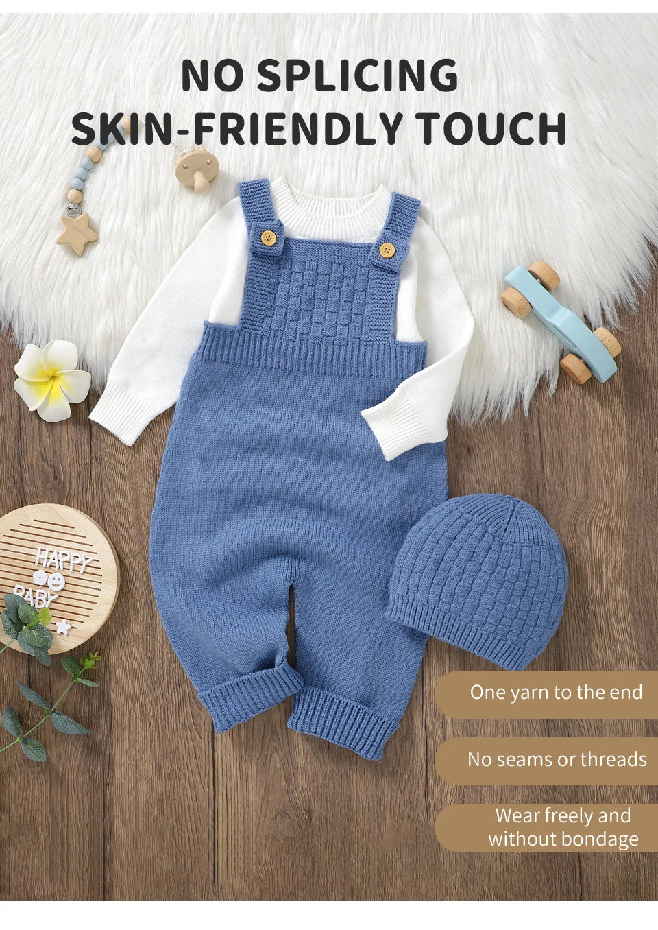 Baby Romper & Hat Set (0–18M) – Solid Color Knitted Outfit - Lumuana