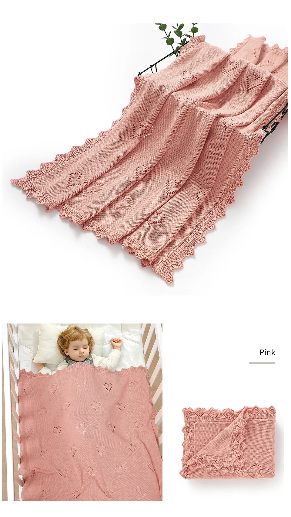 Knitted Baby Blanket 90x70cm – Ultra-Soft Cotton Swaddle Wrap