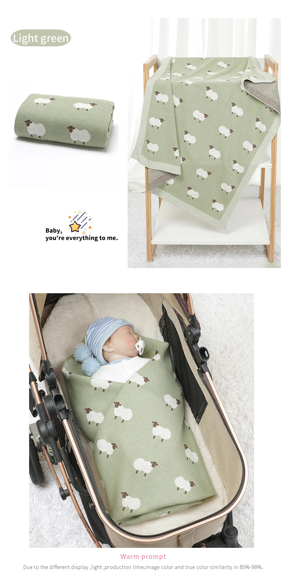 Knitted Baby Cotton Blanket – Newborn Swaddle & Stroller Wrap 90x70cm