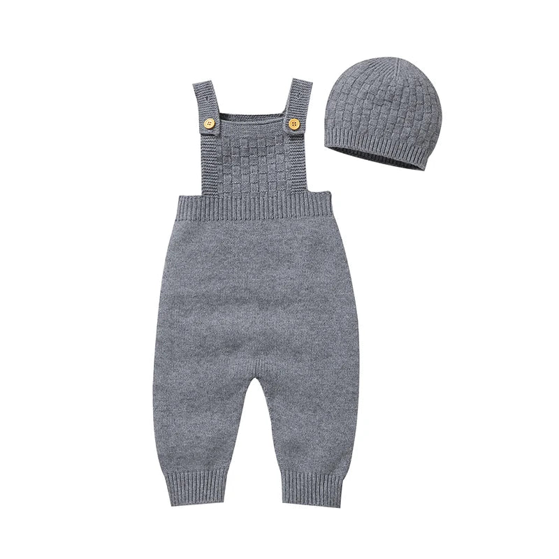 Baby Romper & Hat Set (0–18M) – Solid Color Knitted Outfit - Lumuana