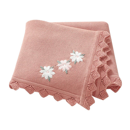 Floral Embroidered Baby Cotton Blanket – Knitted Newborn Cover