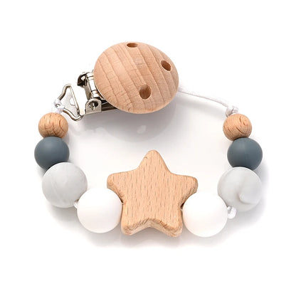 Baby Teething Pacifier Clip with Wooden Beads