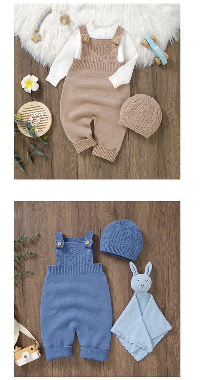 Baby Romper & Hat Set (0–18M) – Solid Color Knitted Outfit - Lumuana