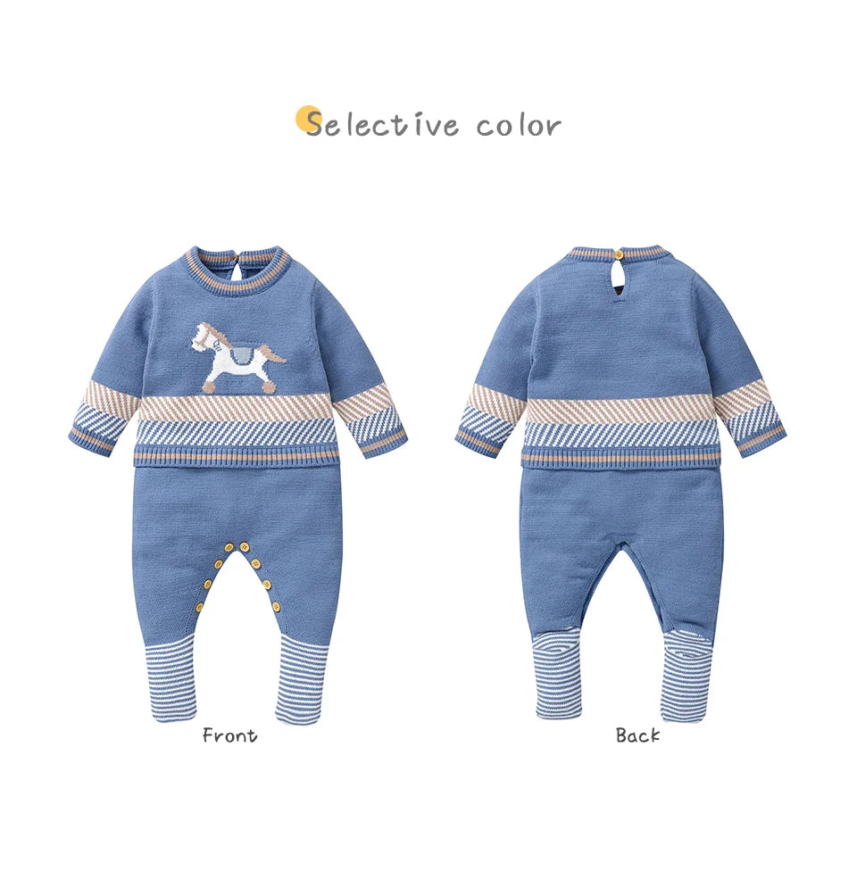 Baby Blue Knitted Romper – Long Sleeve One-Piece (0–24M)