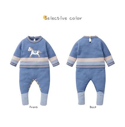Baby Blue Knitted Romper – Long Sleeve One-Piece (0–24M)