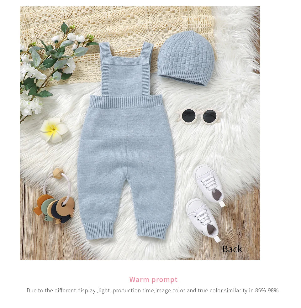 Baby Romper & Hat Set (0–18M) – Solid Color Knitted Outfit - Lumuana
