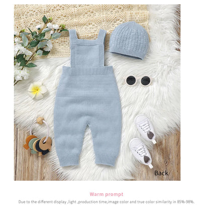 Baby Romper & Hat Set (0–18M) – Solid Color Knitted Outfit - Lumuana