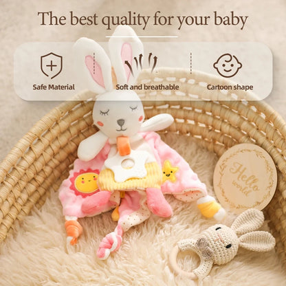 Baby Rattle & Teether Set – Soft Cotton Animal Toy with Crochet Sensory Doll