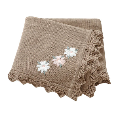 Floral Embroidered Baby Cotton Blanket – Knitted Newborn Cover