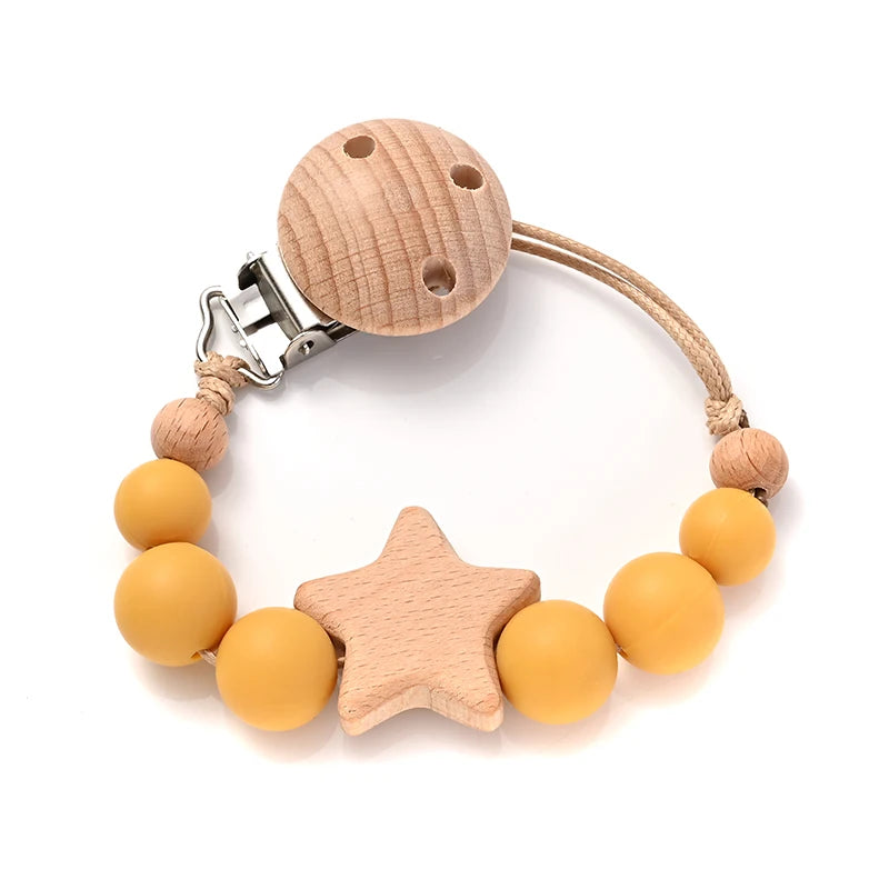 Baby Teething Pacifier Clip with Wooden Beads