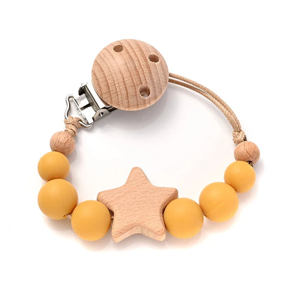 Baby Teething Pacifier Clip with Wooden Beads
