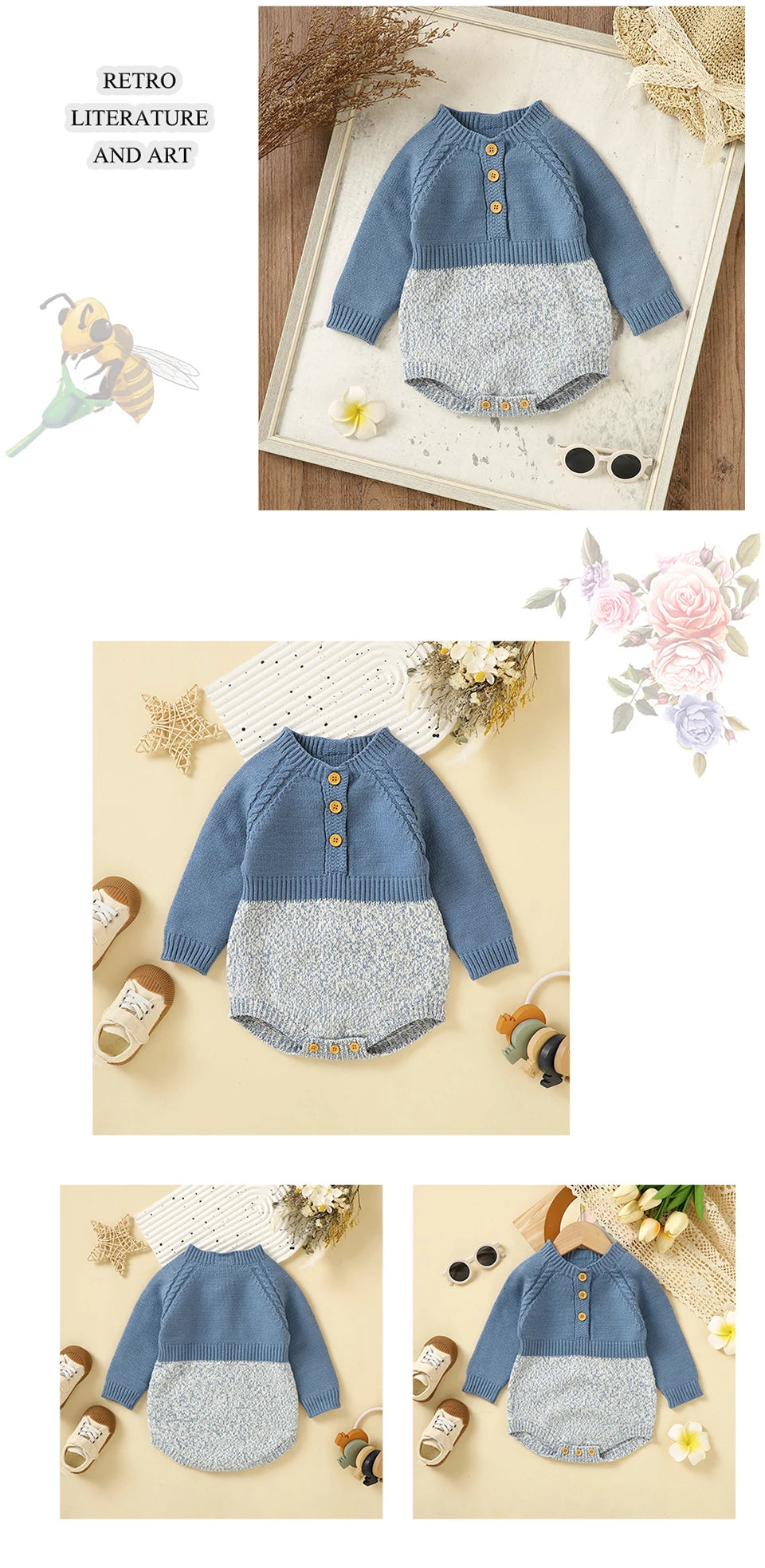 Newborn & Infant Jumpsuit – Knitted Long Sleeve Onesie