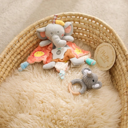 Baby Rattle & Teether Set – Soft Cotton Animal Toy with Crochet Sensory Doll