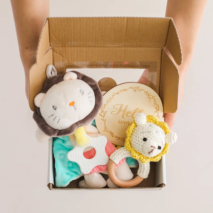 Baby Rattle & Teether Set – Soft Cotton Animal Toy with Crochet Sensory Doll