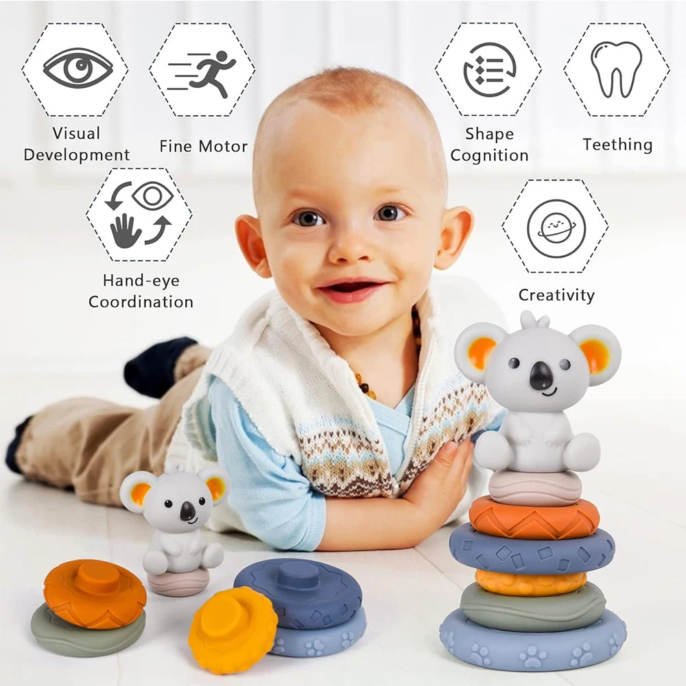 Baby Montessori Sensory Set – Koala Stacking Tower & Fine Motor Skills Toy - Lumuana