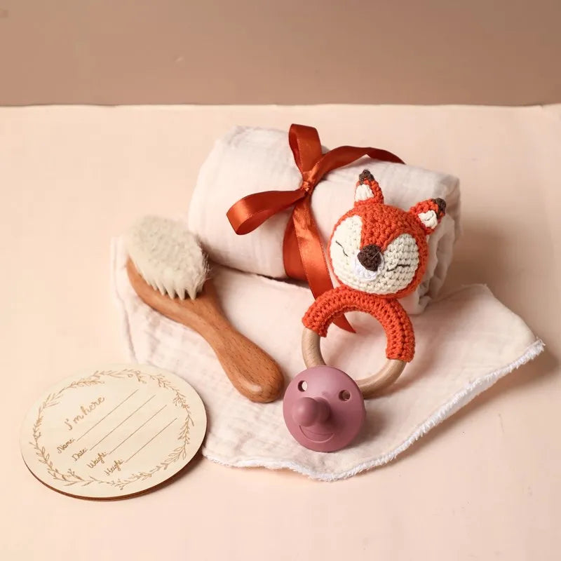 7PCS Baby Gift Set – Cotton Blanket, Towel, Bibs & Toys