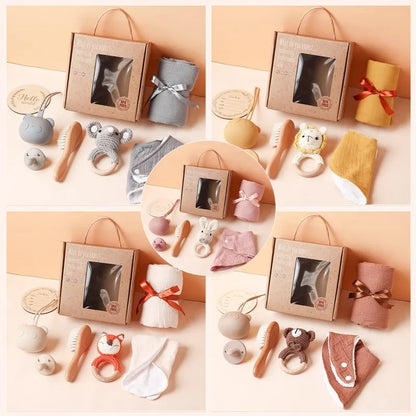 7PCS Baby Gift Set – Cotton Blanket, Towel, Bibs & Toys
