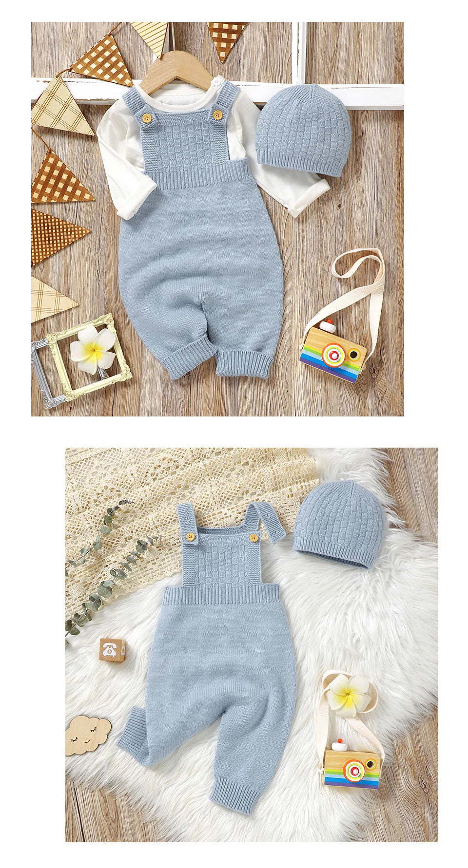 Baby Romper & Hat Set (0–18M) – Solid Color Knitted Outfit - Lumuana