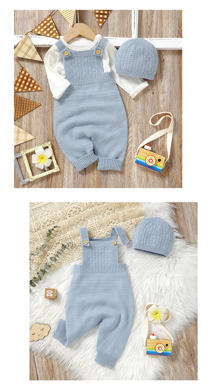 Baby Romper & Hat Set (0–18M) – Solid Color Knitted Outfit - Lumuana