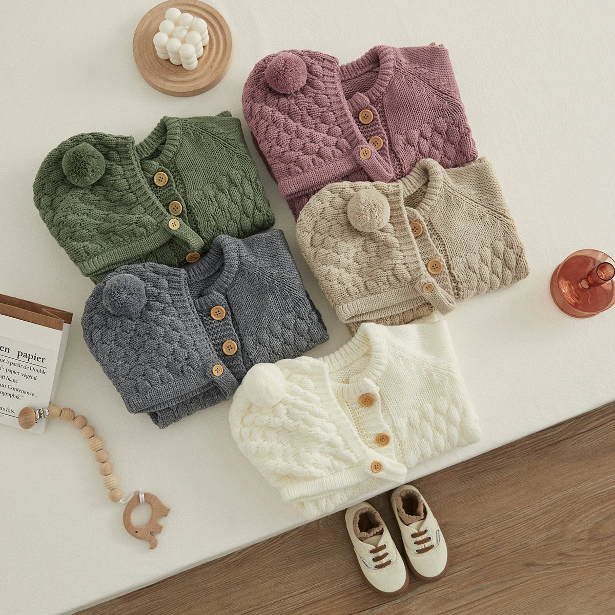 2PCS Infant Winter Outfit – Baby Knitted Jumpsuit with Bear Hat